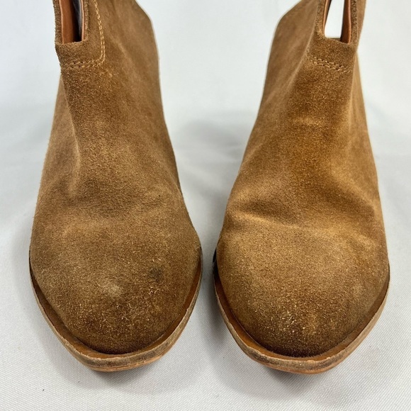 Chinese Laundry Kelso Slip On Open Back Asymmetrical Split Tan Suede Ankle Boots - Picture 6 of 9